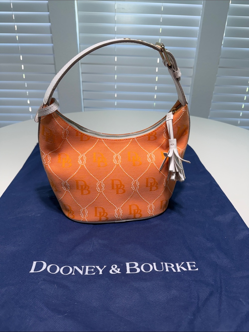 Dooney & Bourke Tangerine Logo Small Shoulder Hobo with White Trim